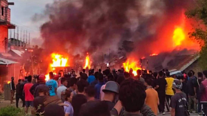 Violence broke out between tribals and non-tribals during ‘Tribal Solidarity March’ called by All Tribal Student Union Manipur (ATSUM). | Photo Credit: PTI